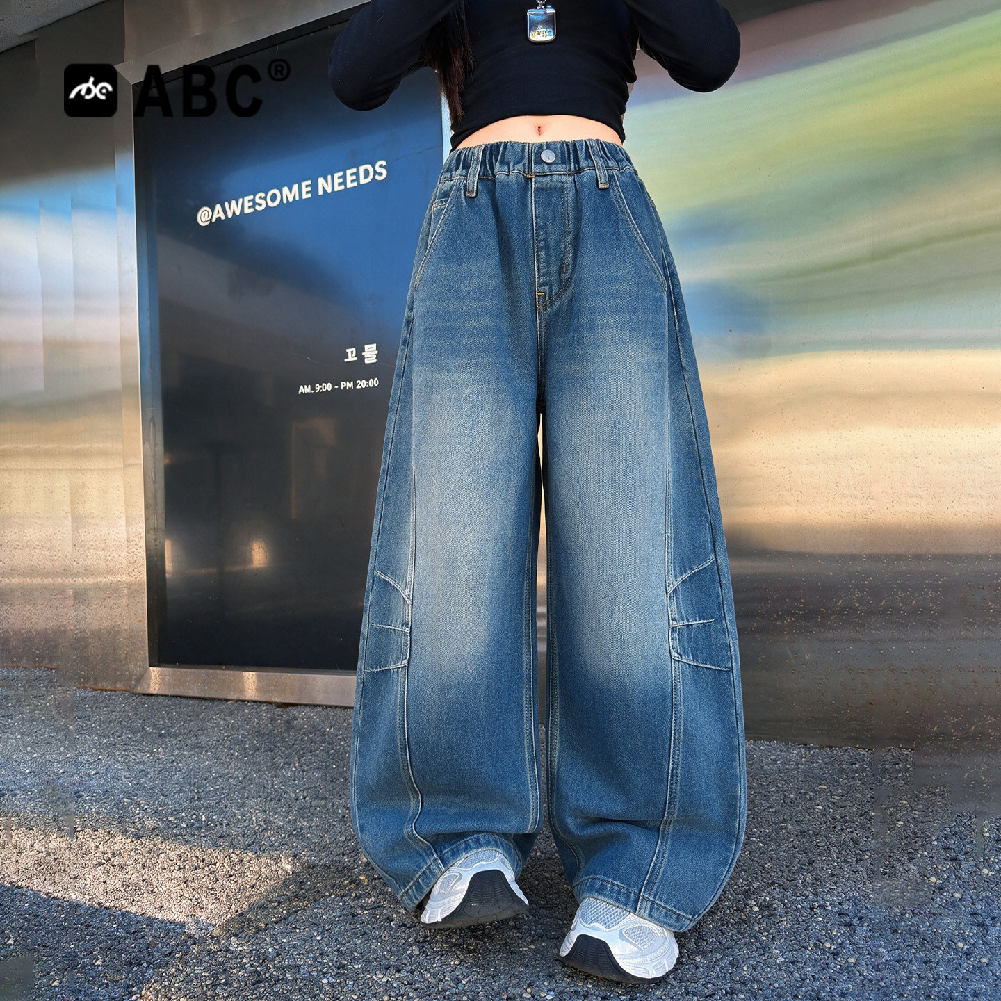 ABC女童春秋韩系百搭牛仔弯刀裤图片