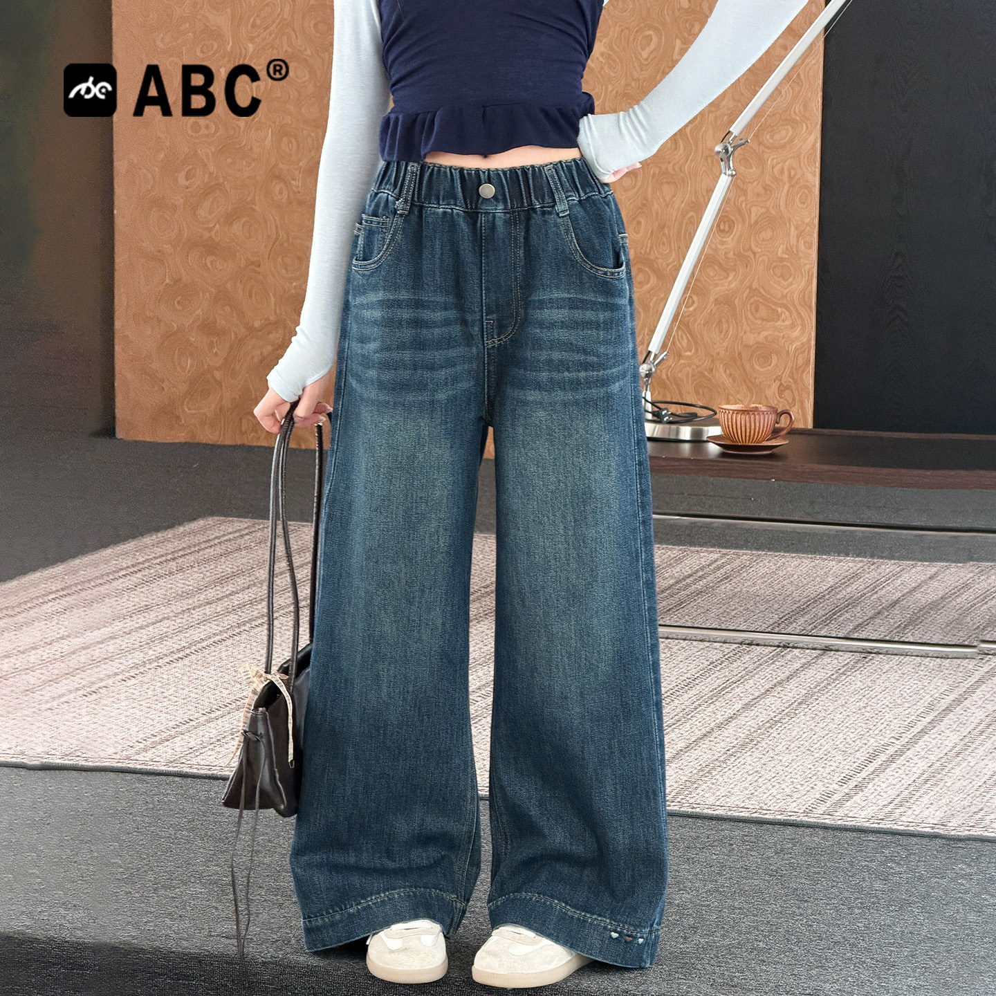 ABC女童蝴蝶结直筒牛仔裤新款