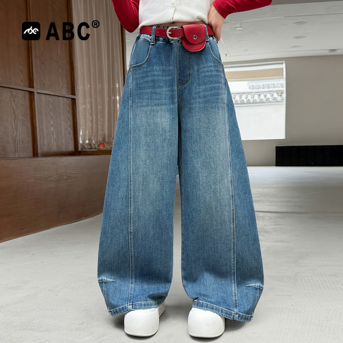ABC女童春秋阔腿牛仔裤送腰带