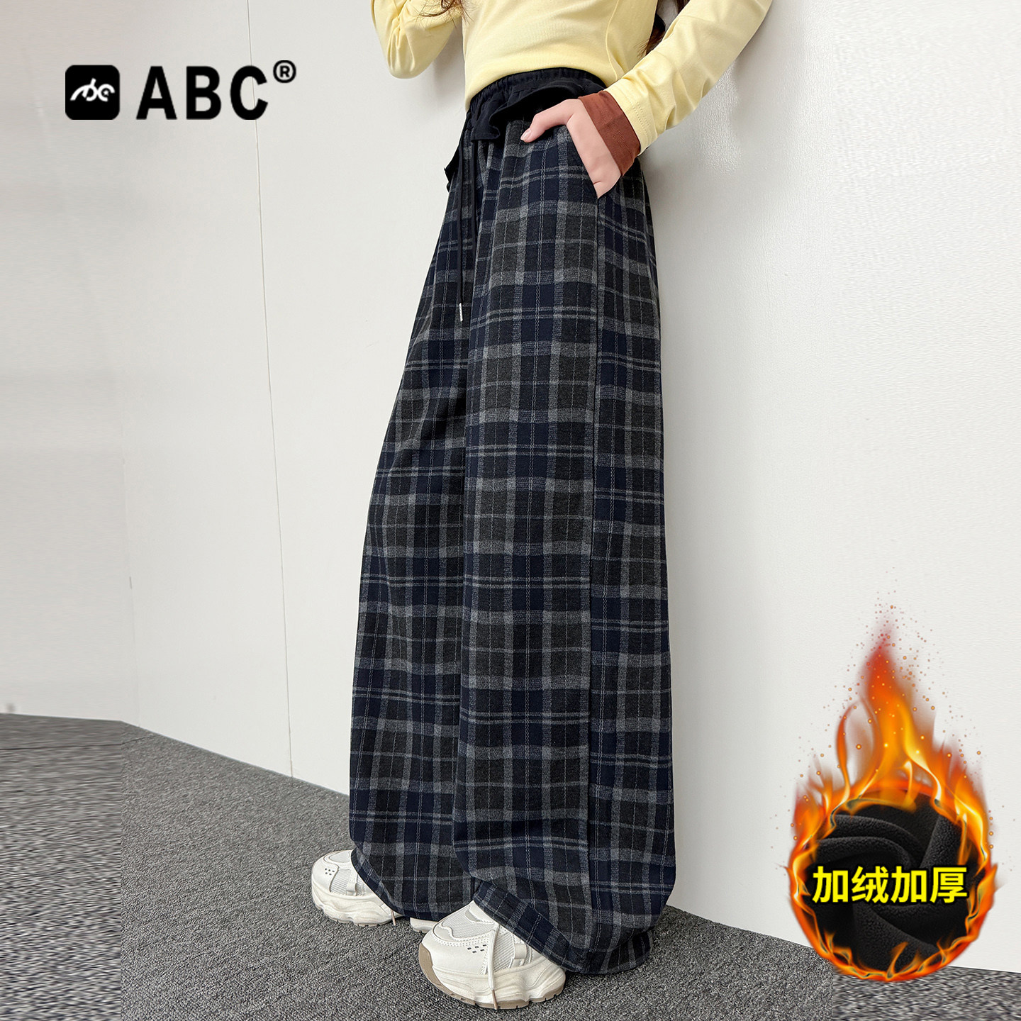 ABC女童秋裤子2026新款时髦儿童秋季格子裤韩范女大童宽松休闲裤