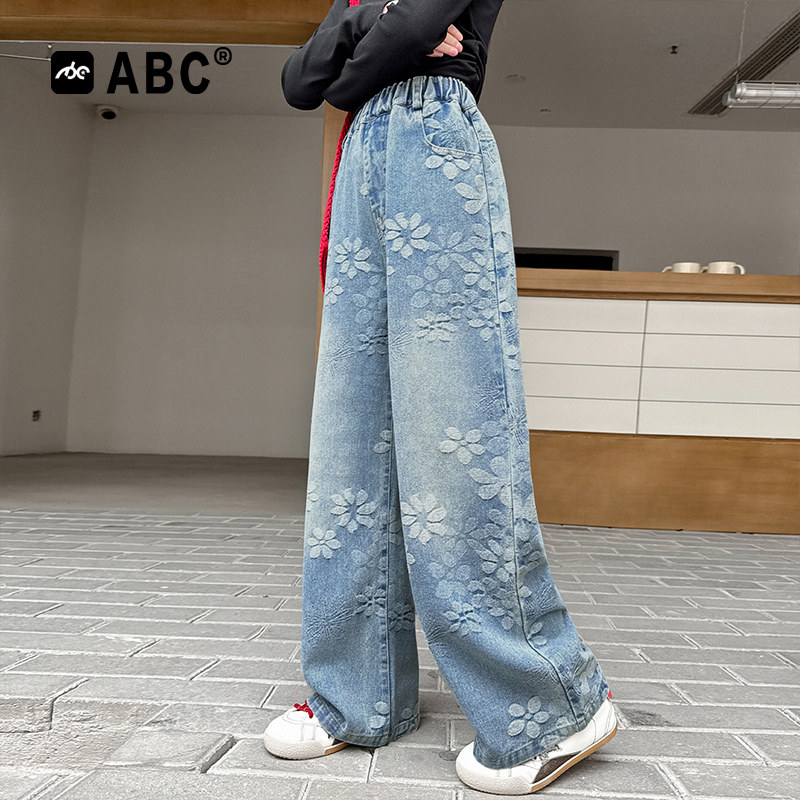ABC女童春秋提花阔腿牛仔裤