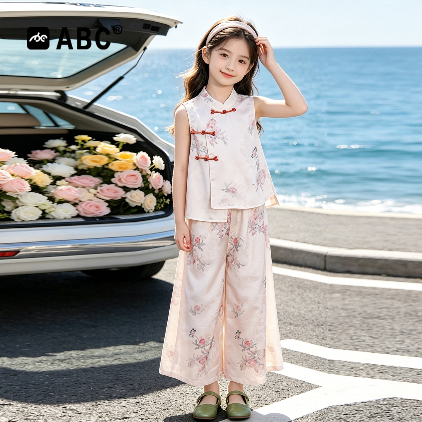 ABC女童夏季国风无袖两件套