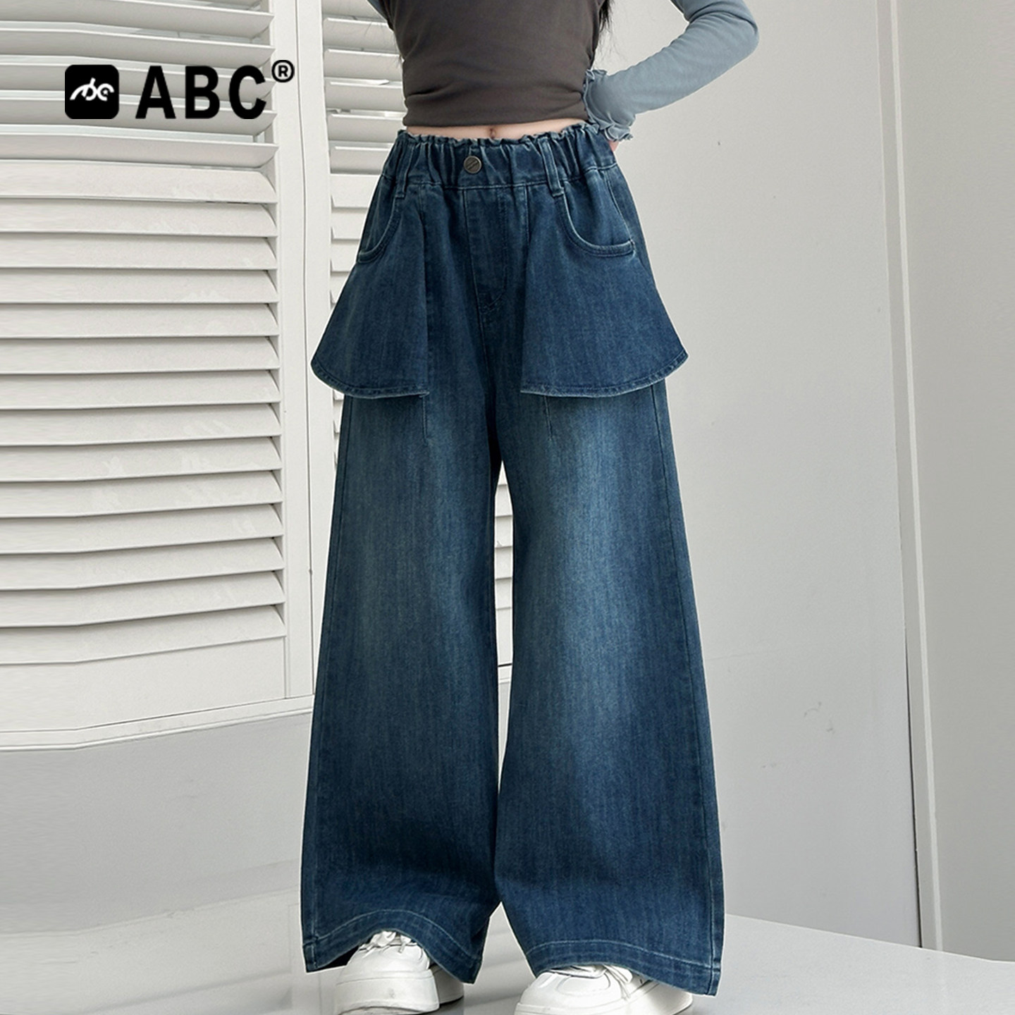 ABC女童春秋洋气牛仔阔腿裤