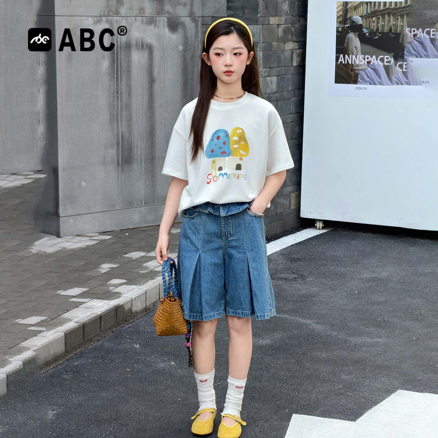 ABC女童夏季蘑菇印花两件套