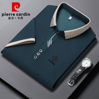 皮尔卡丹短袖T恤男士桑蚕丝翻领