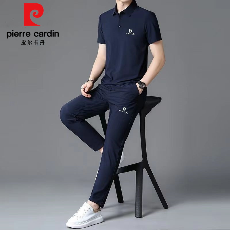 皮尔卡丹冰丝休闲运动套装男士夏季新款速干无痕两件套短袖POLO衫