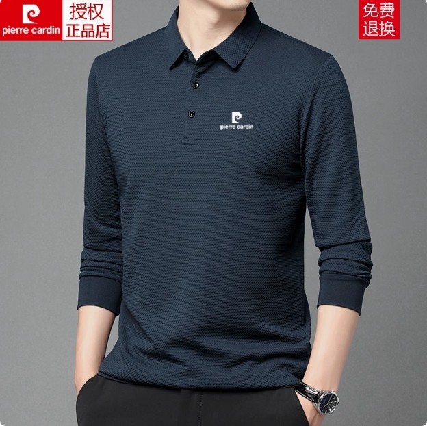 皮尔卡丹长袖t恤男华夫格polo衫