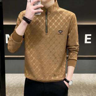 打底Polo衫 皮尔卡丹高档男士 半拉链长袖 休闲立领提花卫衣秋季 新款