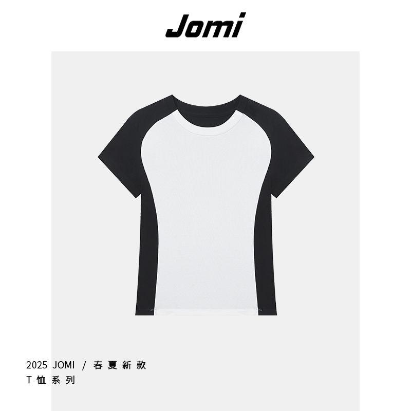 1089JOMI黑白撞色短袖T恤女2025显瘦上衣