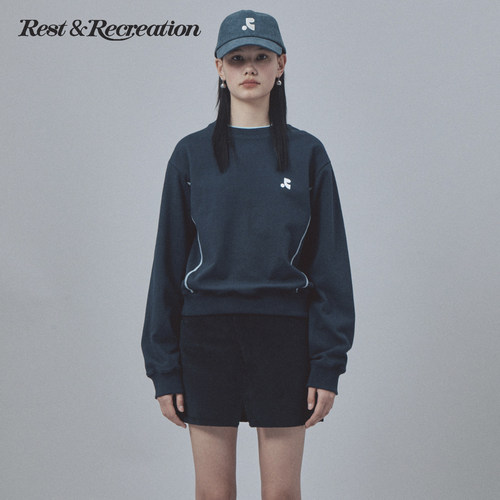 拼色双层领logo印花套头卫衣