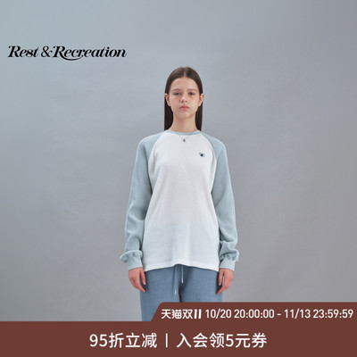 RestandRecreation官方2026RR爱心logo刺绣撞色插肩长袖T恤男女款