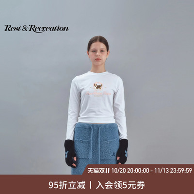 RR可爱宠物印花修身长袖T恤