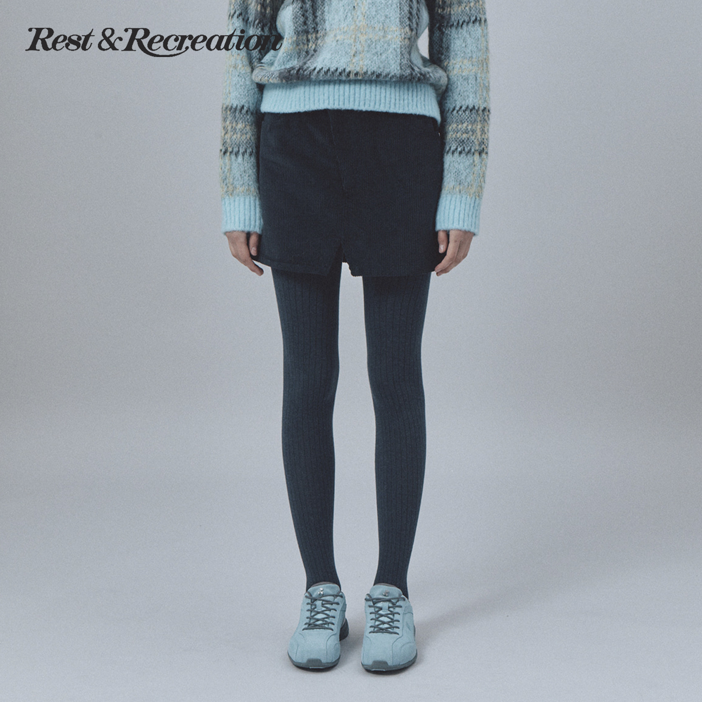 RR复古灯芯绒印花不对称开衩半裙