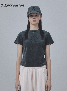 RestandRecreation官方2025秋季新款RR天鹅绒字母刺绣logo短袖T恤