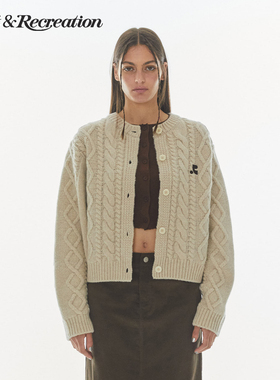 RestandRecreation官方2026RR早春粗麻花肌理感logo刺绣针织开衫