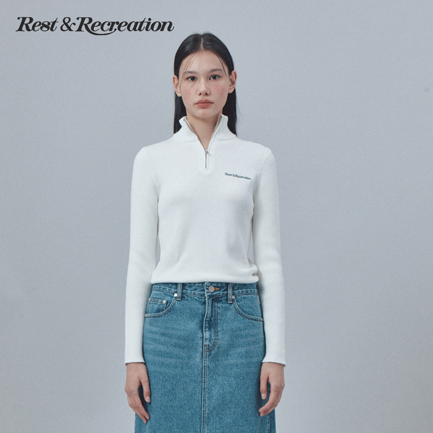 RR立领拉链logo刺绣针织上衣