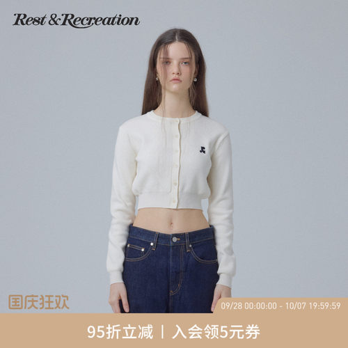 RR辣妹短款logo刺绣针织开衫