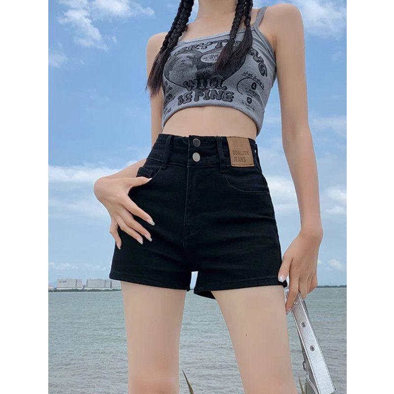 高腰牛仔短裤女2025年新款夏季薄显瘦a字小个子弹力复古阔腿热裤