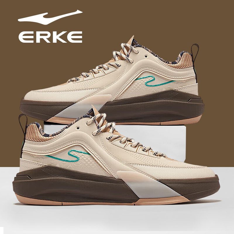 鸿星尔克男鞋2025冬季新款皮面防水软底高帮棕色复古休闲运动板鞋