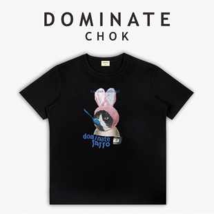 正品chok dominate趣味猫咪印花短袖T恤男女宽松休闲百搭半袖上衣