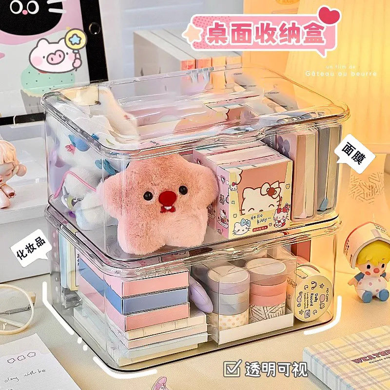 亚克力桌面收纳盒透明防尘整理盒化妆品卧室宿舍办公室带盖杂物盒