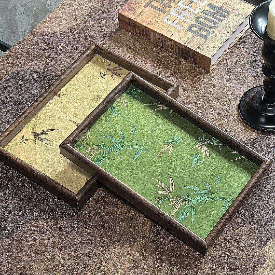 中式竹叶光影托盘客厅桌面杂物收纳木质置物盘复古高级感文玩茶盘,餐饮具,餐用托盘,淘宝优惠券,粉丝福利购,淘宝优惠卷