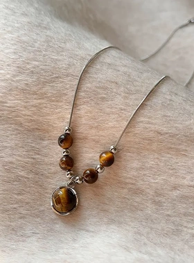 美拉德人造虎眼石项链简约时尚百搭锁骨链小众轻奢高级感项饰