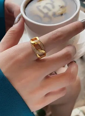 镂空法式气质链条戒指女小众设计感女生配饰韩版开口调节指环