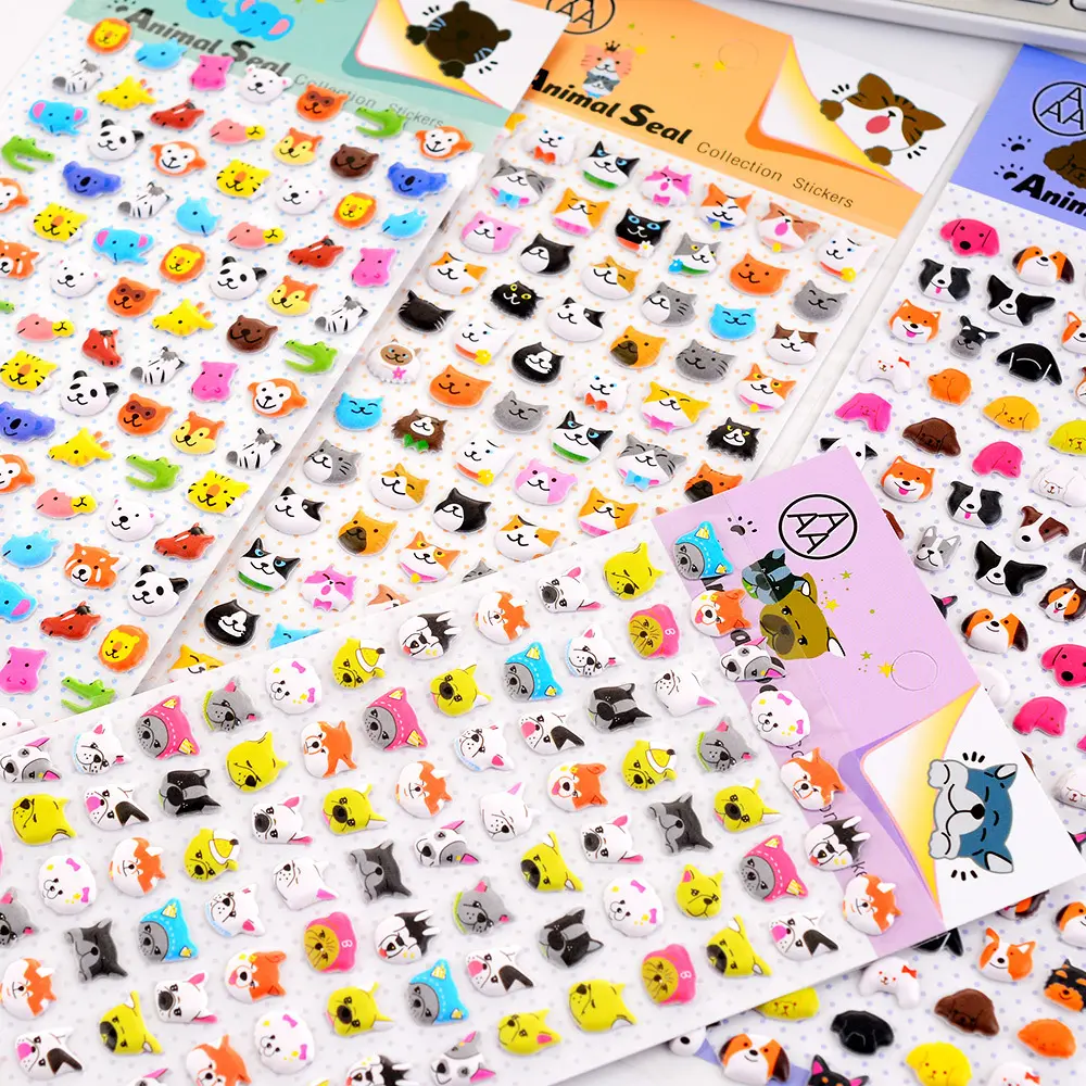 可爱小动物图案3d立体泡泡贴纸少儿男孩女孩水杯咕卡手帐装饰贴画