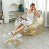 新款 单人透明沙发床午休折叠椅礼品 充气亮片沙发成人带脚蹬款