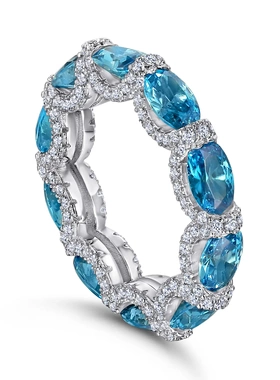 s925银戒指純銀高碳钻宝石女水晶轻奢高级感排钻纯银排戒