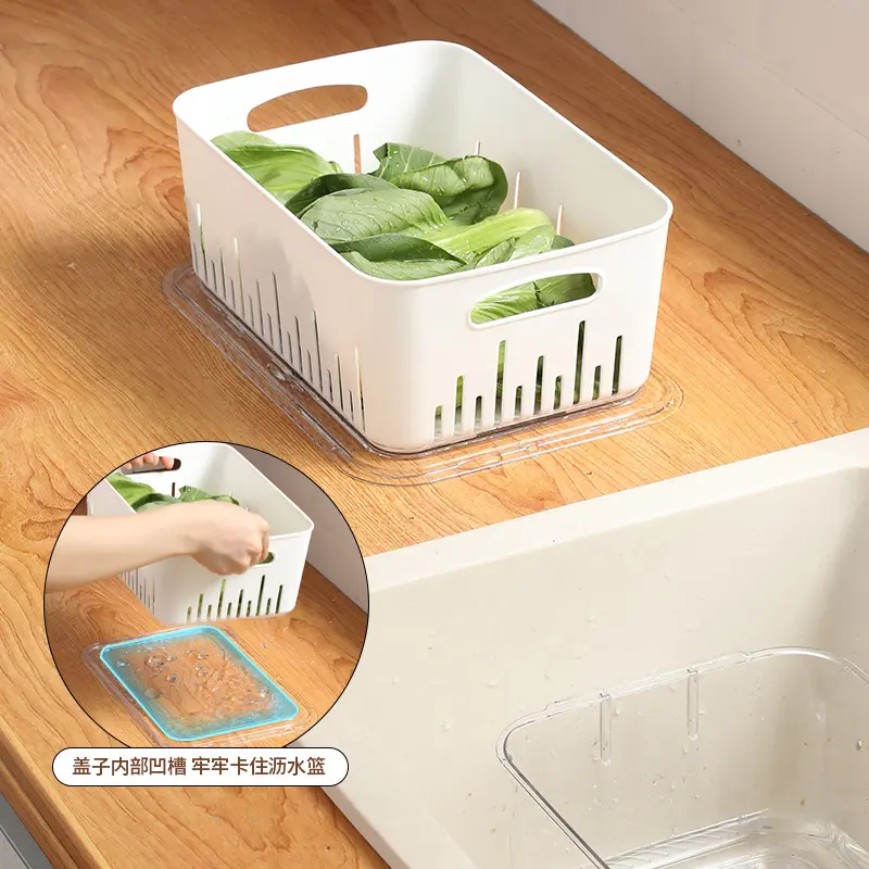 厨房创意双层沥水篮塑料家用多功能大号水果篮冰箱收纳盒子