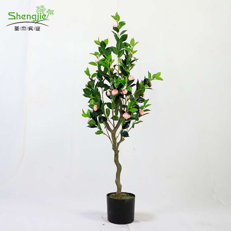 仿真茶花树公园酒店室内外装饰仿真植物客厅落地盆栽防阻燃抗紫外