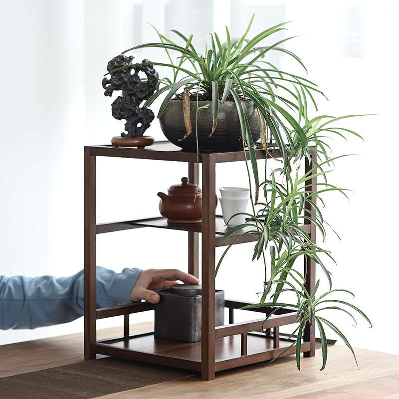 胡桃木置物架多层茶具杯子书房桌面收纳架柜展示架茶柜博古架