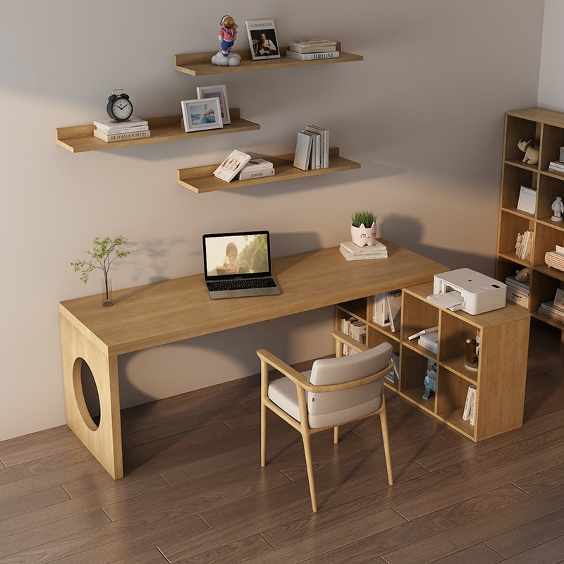 实木书桌书架一h体转角电脑桌置物架书房客厅家用办公学习定制桌