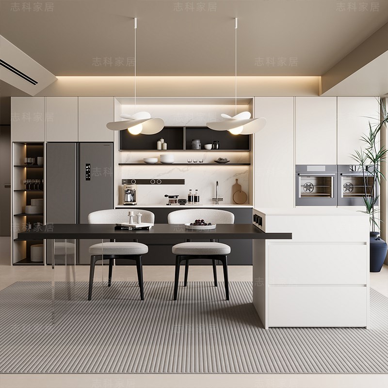 岛台餐桌一体现代简约岩板轻奢导台小G户型厨房家用悬浮高端中岛