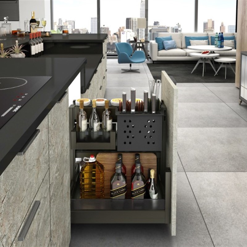 凯斯宝玛全铝调味篮抽拉式阻尼调料篮铝合金O橱柜拉篮抽屉式筷子