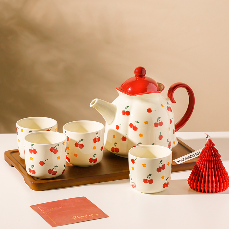 家用陶瓷水壶茶杯套装高颜值茶壶杯子客厅花茶水具乔迁新居送礼装
