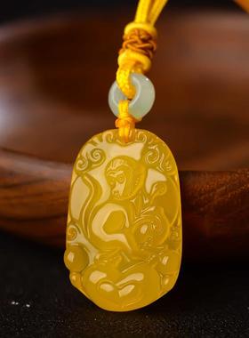 十二生肖黄玉髓玉石吊坠女男玉佩护身符属猴羊兔龙鼠项链水晶饰品