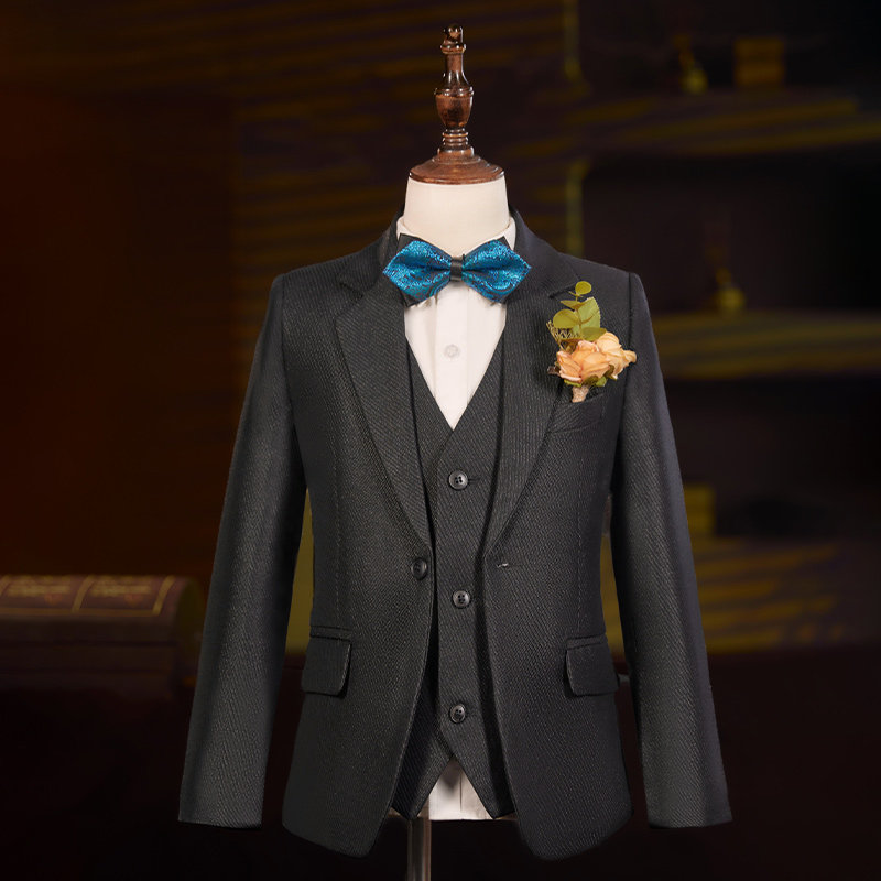 高档黑色儿童西装套装钢琴演出服礼服主持人小西服诗朗诵宴会正装