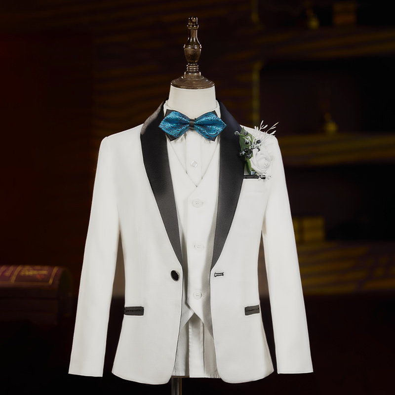 男童西装套装花童白色儿童钢琴演出舞台模特走秀西服晚会主持人帅