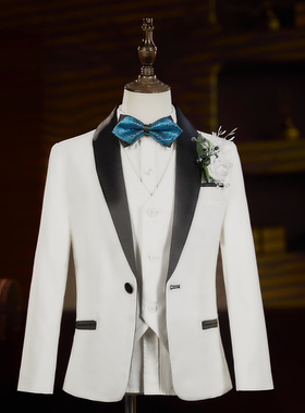 男童西装套装花童白色儿童钢琴演出舞台模特走秀西服晚会主持人帅