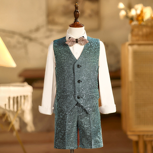 儿童马甲套装男童西装礼服亮丝小主持人钢琴演出闪亮学生帅气礼服