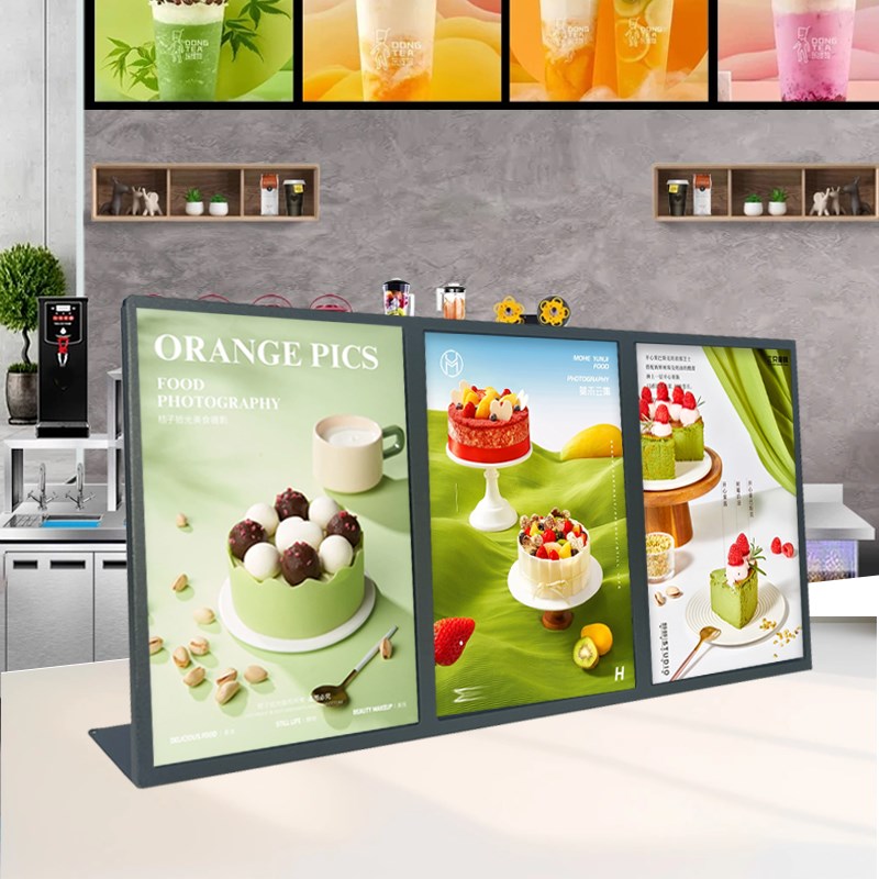 金属三连体台卡展示牌a4桌面立牌奶E茶店菜单广告牌两联吧台点餐