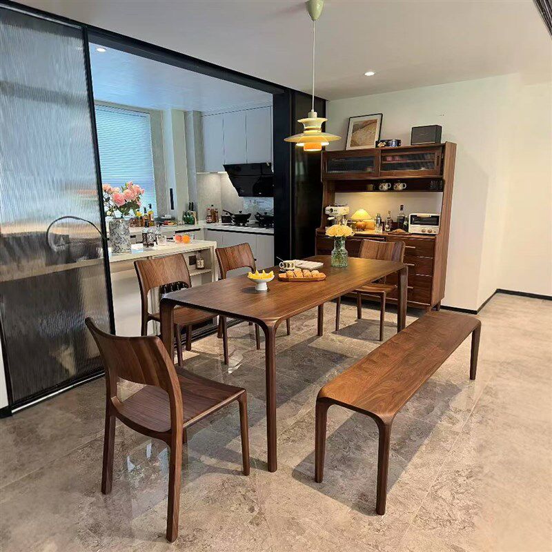 北美黑胡桃木餐桌实木长方x形泡茶桌子家用书桌榫卯茶桌椅