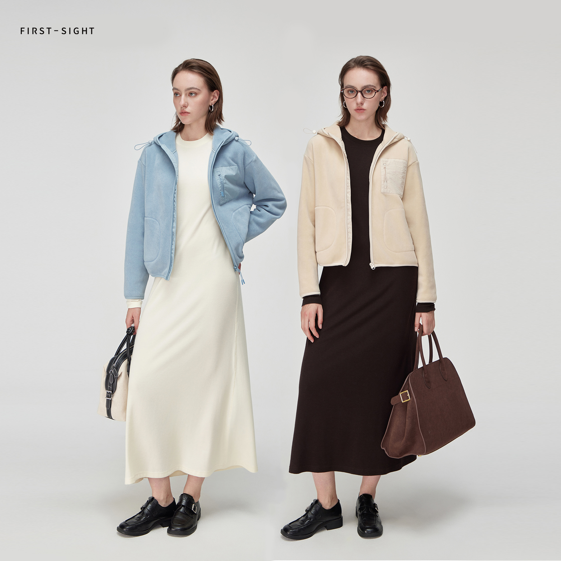 奥粒绒连帽外套蓝色双面保暖夹克