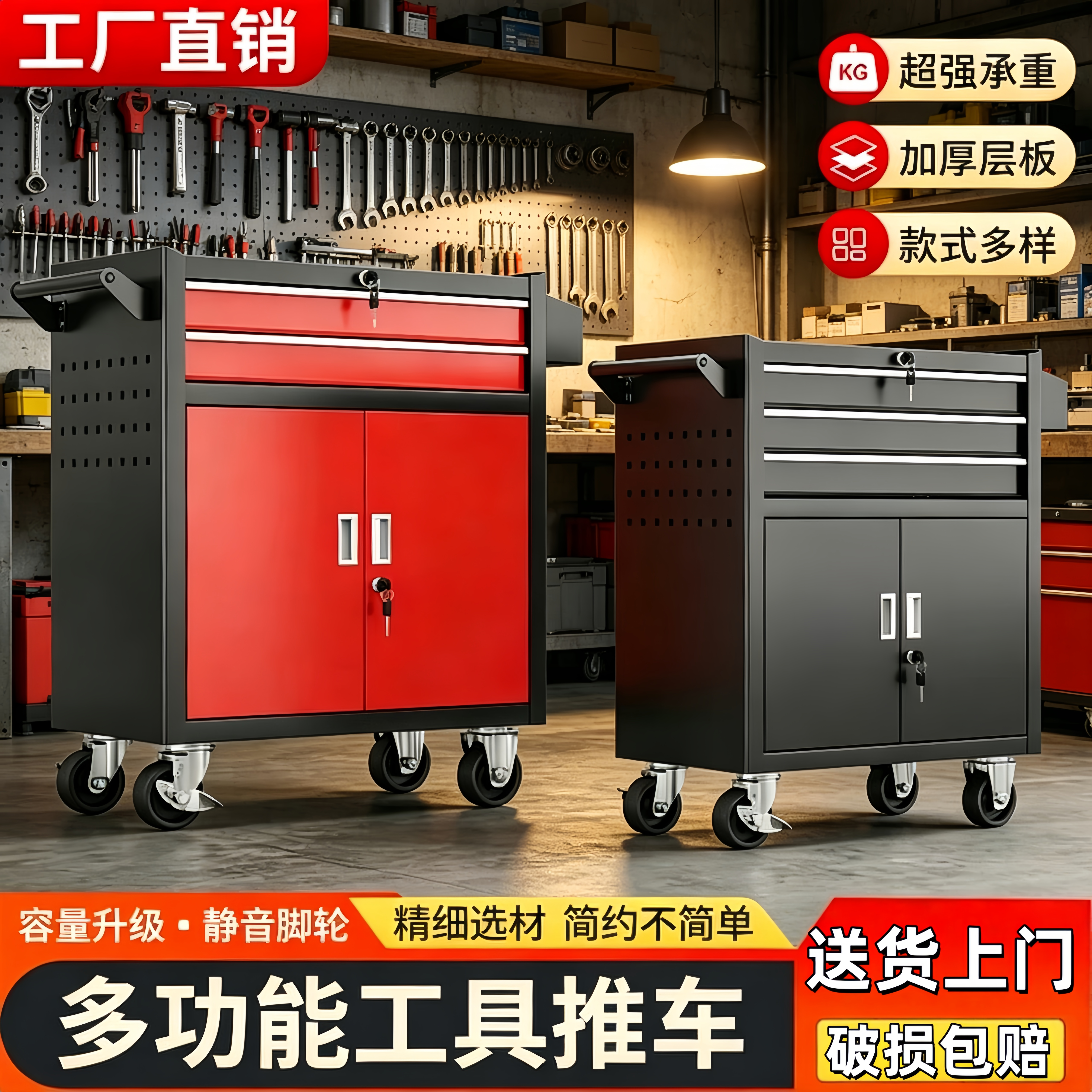 重型汽修工具车加厚维修小推车五金移动维修收纳柜车间带轮工具箱