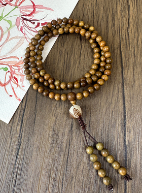 天然绿檀木手串男女多圈叠戴国风禅风手链108颗佛珠念珠长款手持