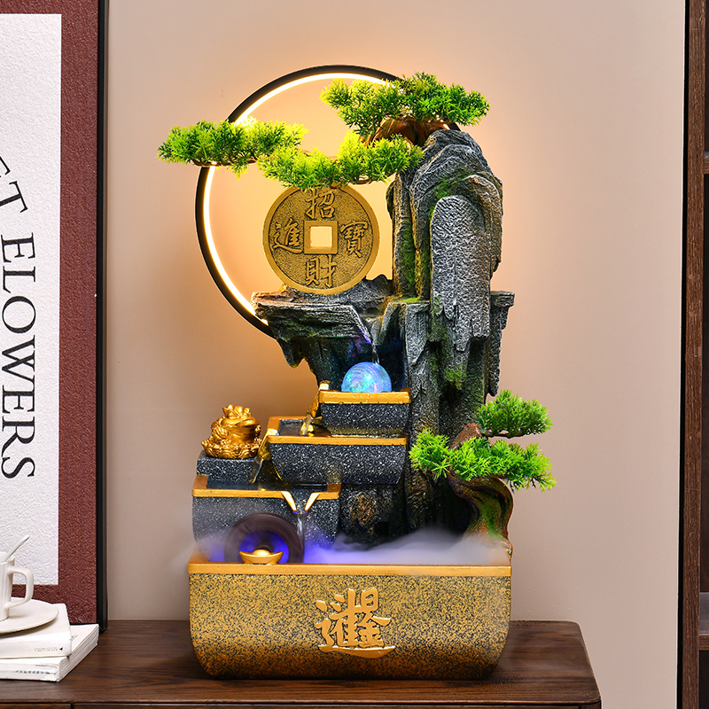 假山流水生财摆件循环水景办公室客厅玄关风水轮桌面开 业乔迁送