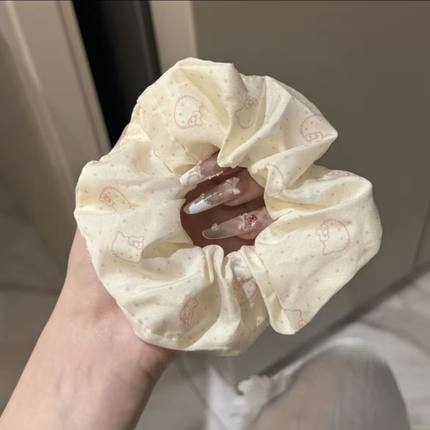 韩系甜美HelloKitty发圈奶白色卡通图案大肠发绳日常搭配发饰